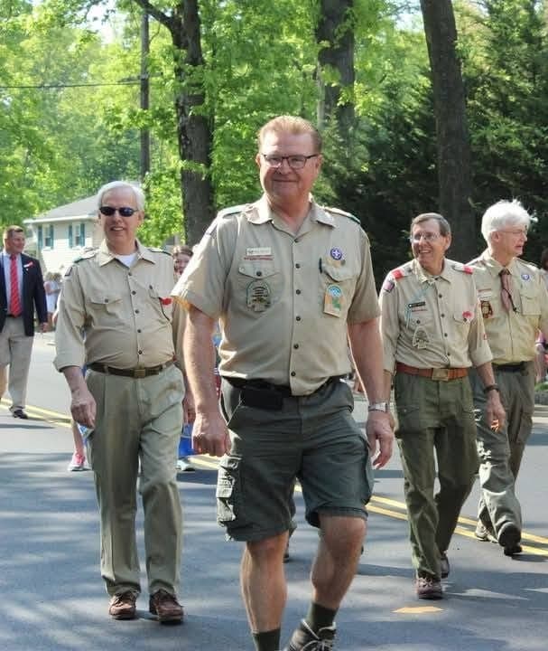 Cranford 86 Project founder Don Sweeney, pictured during his Scout leader days, marches in Cranford’s Memorial Day Parade.