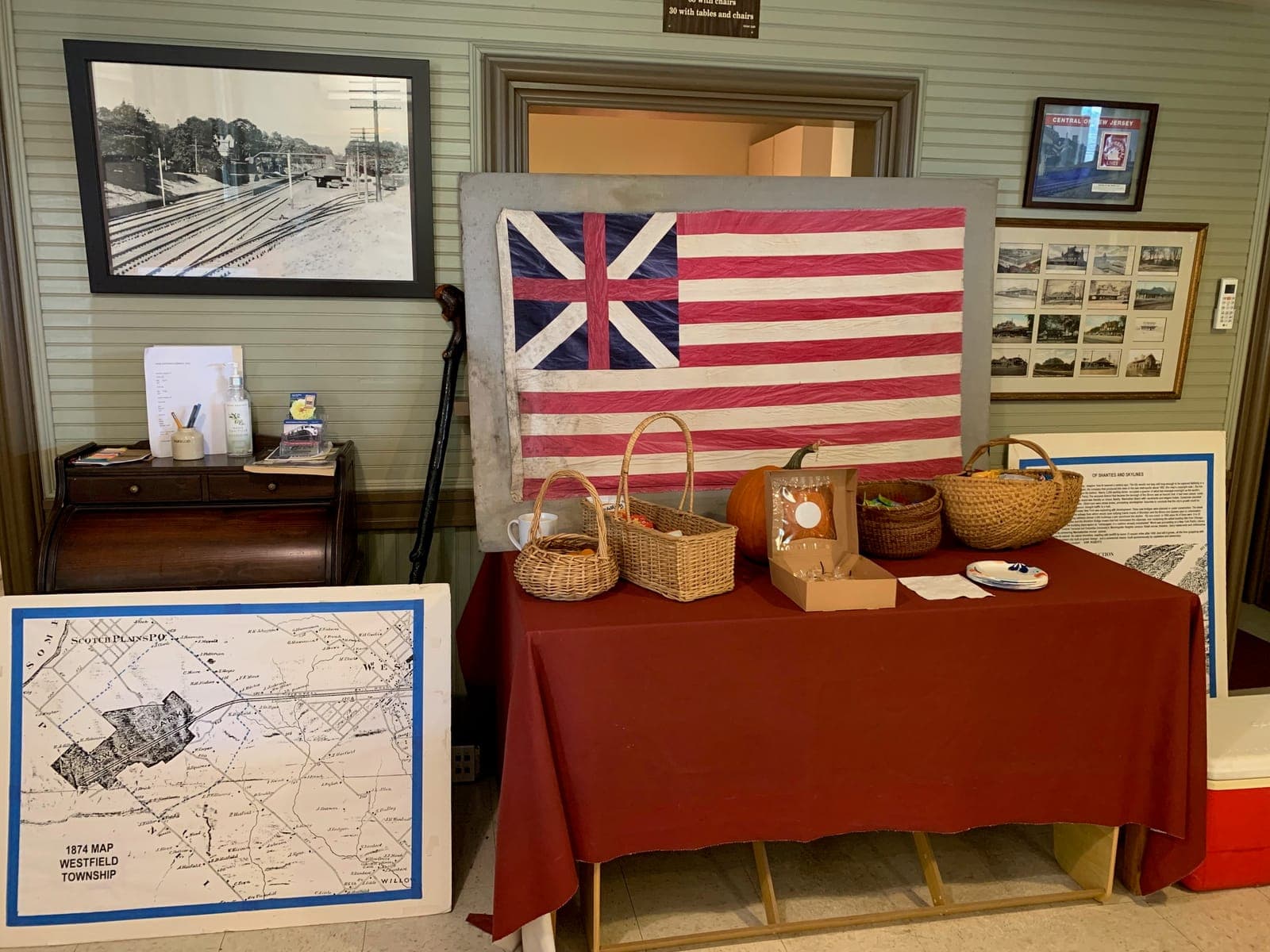 A replica of the Grand Union Flag, on loan from Joe Refinski, on display at the Fanwood Museum during “Four Centuries in a Weekend.”