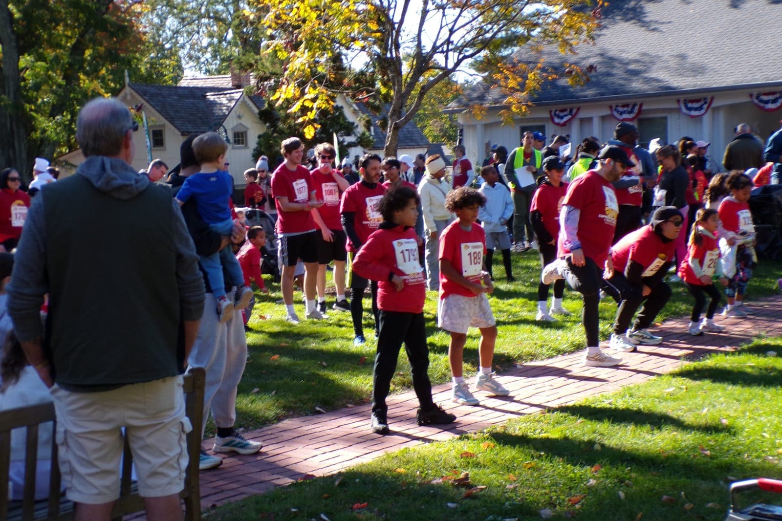Participants exercise before the race.
